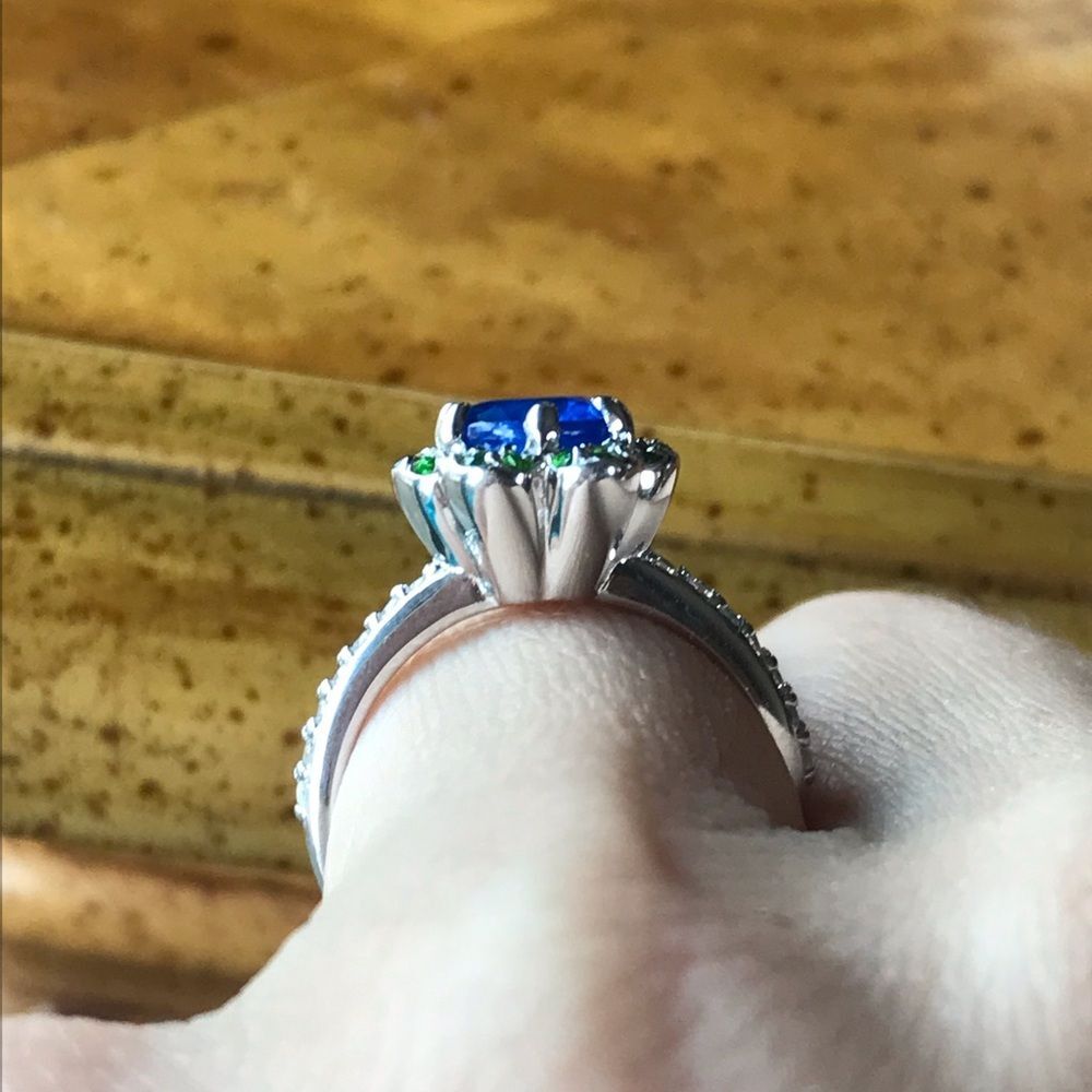 Blue Spinel Chrome Diopside Sterling Silver Ring Size 6 - Picture 2 of 8